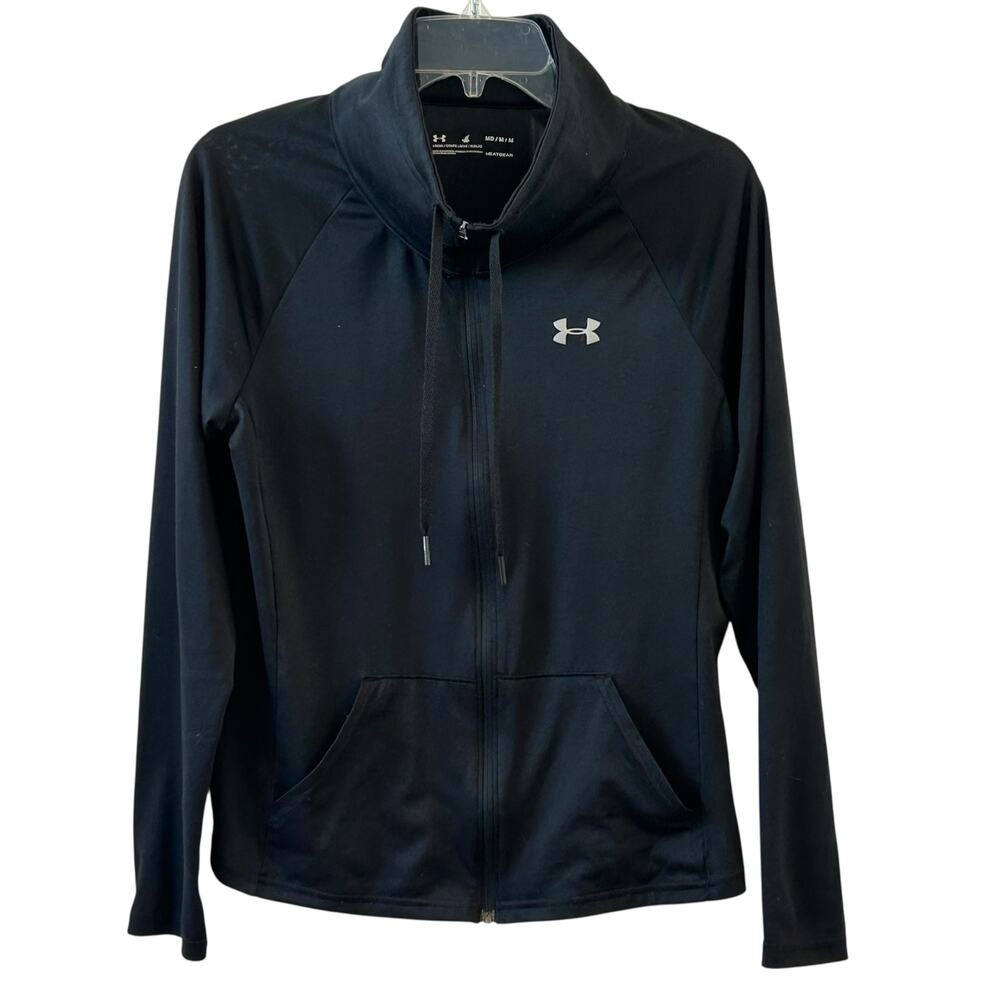 Women's Under Armour Loose Fit Cropped Full Zip Up Black Running Jacket Medium